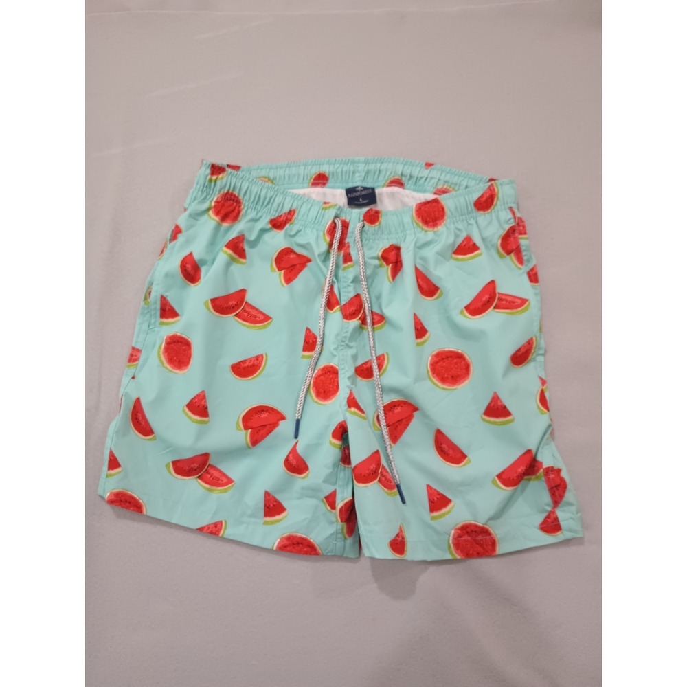 Rainforest Mens Watermelon Print Swim Trunks Blue Large Elastic Waist Pocket